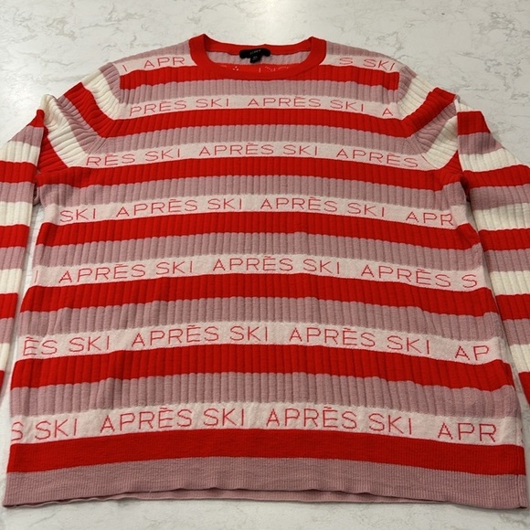 J. Crew Women’s Size XL Red Cream Pink Striped Margot Apres Ski Ribbed Sweater - Picture 5 of 12